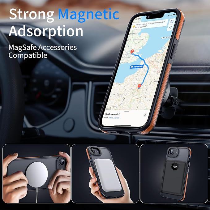 Strong Magnetic for iPhone 16E/17E Case [5X Military-Grade Protection] Compatible with fit MagSafe Shockproof Translucent Slim Thin Case for iPhone 16E-6.1", Orange Bumper