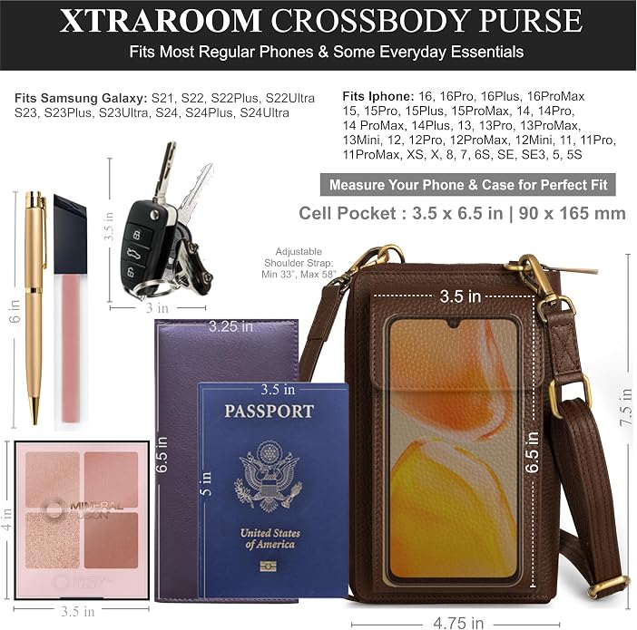BULL GUARD Crossbody Leather Wallet Phone Purse, Anti Theft and RFID Blocking, Elegant Design for Travel
