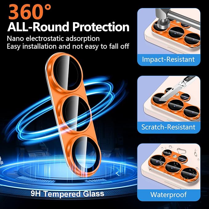 for Samsung Galaxy S26 Ultra Camera Lens Protector, Electroplated Matte Back with 9H Tempered Glass Lens Protector, [Strong Adsorption] [Case-Friendly] Metal Ring HD Clear Lens Cover, Orange