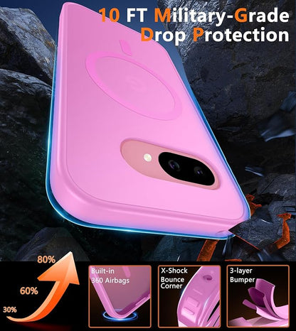 FNTCASE for Google Pixel 9a Case: [Compatible with Magsafe] Translucent Matte Magnetic Phone Cover - Military Grade Drop Protection - Shockproof Protective Cases for Pixel 9A (Pink)