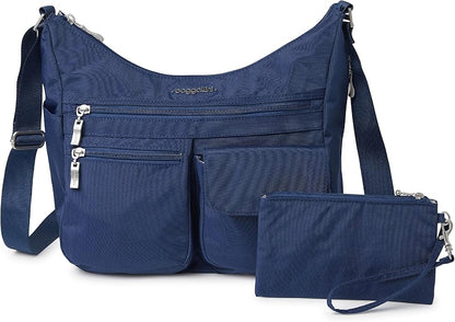Baggallini womens Everywhere Bagg Crossbody Women 11x9 Lightweight Nylon Hobo Water-resistant Travel Bag W/Rfid