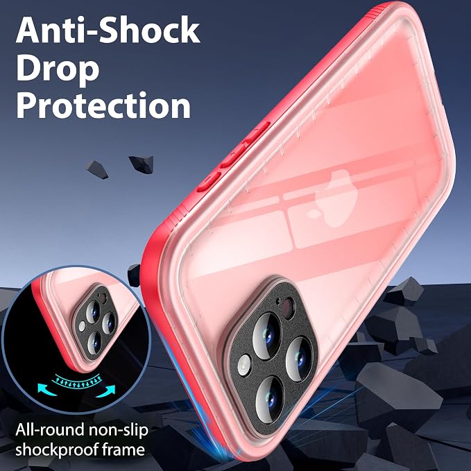 SPORTLINK for iPhone 16 Pro Max Case with Screen Protector,IP68 Underwater/6.6FT Military Dropproof/Dustproof/Heavy Duty Full Body Phone Case for Apple iPhone 16 Pro Max 6.9 inch Pink/Frosted Clear