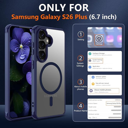 for Samsung S26 Plus Phone Case : S26 Plus Case [MagSafe Fit] with HD Screen Protector, Samsung S26 Plus Case Matte Translucent Soft-Touch Skin & Full Body Protection Cell Phone Galaxy S 26 Plus,Blue