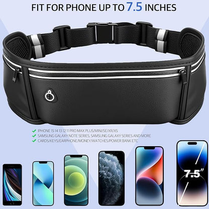 Running Belt for Phone – Adjustable Running Waist Pack with 3 Pockets Fits Up to 7.2 Inch Phones, Slim Running Fanny Pack for Men & Women Jogging Hiking Fitness