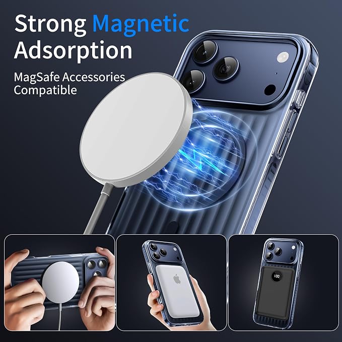 Strong Magnetic for iPhone 17 Pro Max case,1XLens Protector[10Ft Military-Grade Protection] Compatible with fit MagSafe Shockproof Slim Thin Cover case for iPhone 17 Pro Max 6.9 inch, Deep Blue Metal