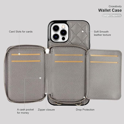 Bocasal Crossbody Wallet Case for iPhone 12 Pro Max, RFID Blocking PU Leather Zipper Handbag Purse Flip Cover, Kickstand Folio Case with Card Slots Holder Wrist Strap Lanyard 5G 6.7 Inch (Grey)
