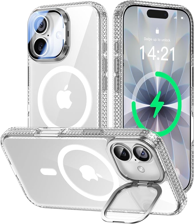 [Upgraded Full Camera Protection] for iPhone 17 Case with Camera Cover Stand [Fit for MagSafe][10FT Mil-Grade Protection] Transparent Magnetic iPhone 17 Phone Case, Clear