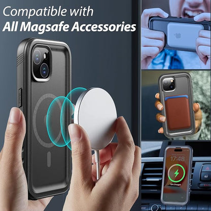 SPORTLINK for iPhone 15 Plus Case - IP68 Waterproof Military Protective Full Body Heavy Duty Shockproof 360 Sealed Dustproof with Camera Screen Protector Cover for i Phone 15 Plus 6.7" Mag/Black