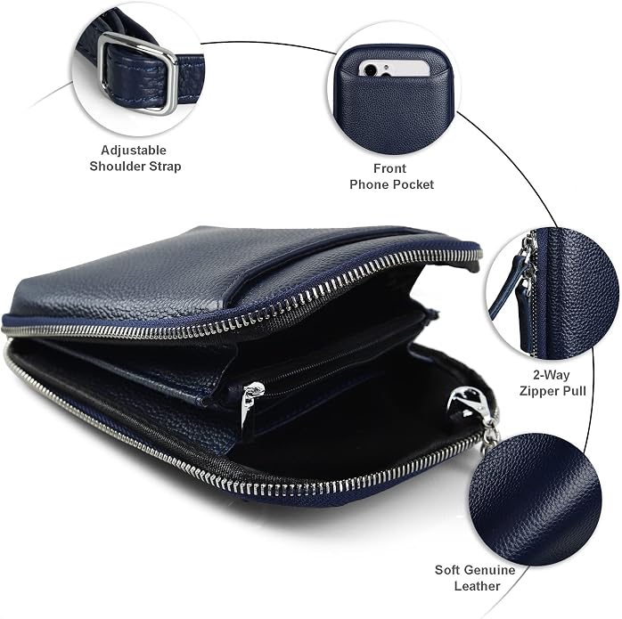 befen Genuine Leather Crossbody Cell Phone Purse for Women, Small Zip Around RFID Blocking Crossbody Wallet Bags