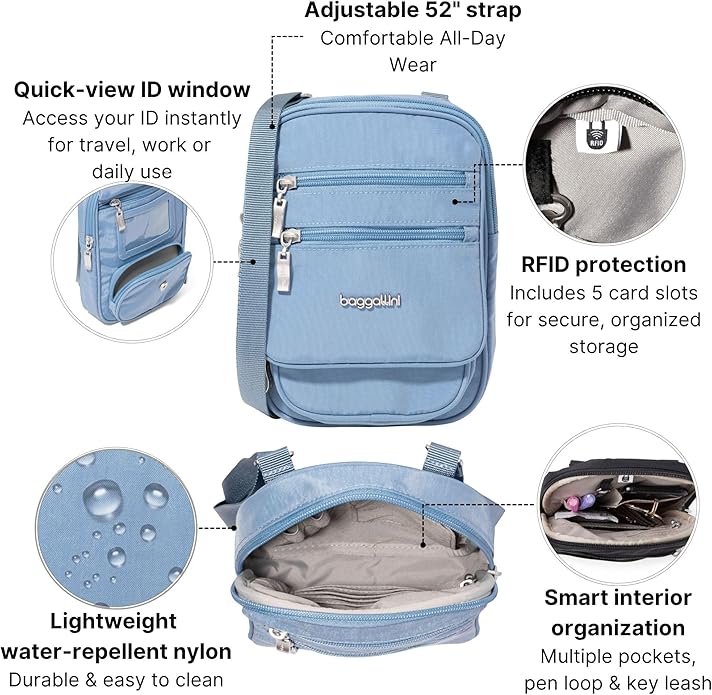 Baggallini Journey Crossbody Bags for Women 9x6 Small Lightweight Travel Handbag W/RFID