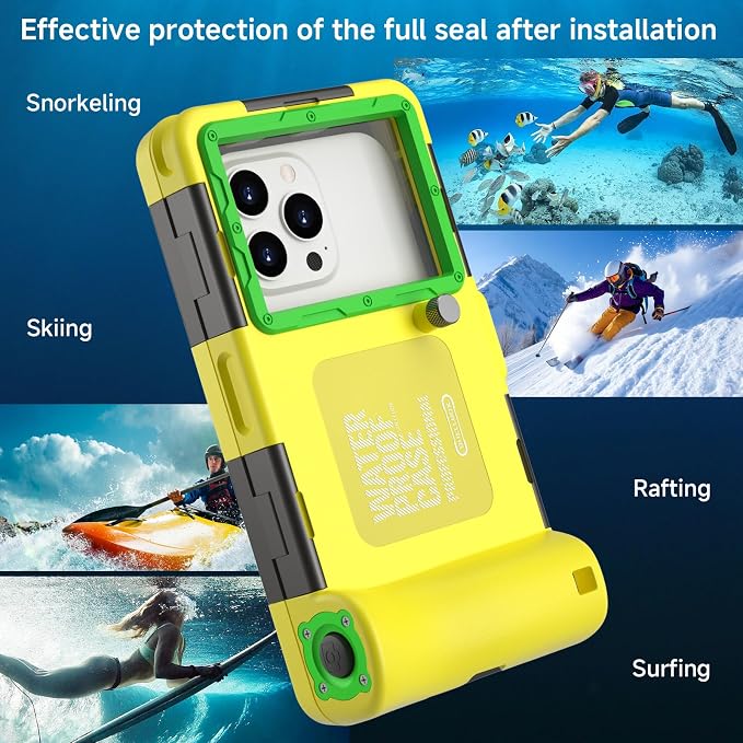 Underwater Phone Case for Snorkeling, [50ft/15M] Professional Deep Diving Waterproof Phone Case for iPhone 17-7 Pro/Pro Max/Plus/Mini, 16/17E, SE 2/3, Galaxy S10-S25 Plus/Ultra, A21-A56 [Yellow]