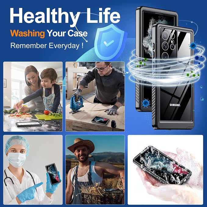 Hualele Designed for Samsung Galaxy S22 Ultra Case, Waterproof Built-in Screen Protector Full Protection Heavy Duty Shockproof Anti-Scratched Rugged Case for Galaxy S22 Ultra 5G 6.8'' 2022, Black