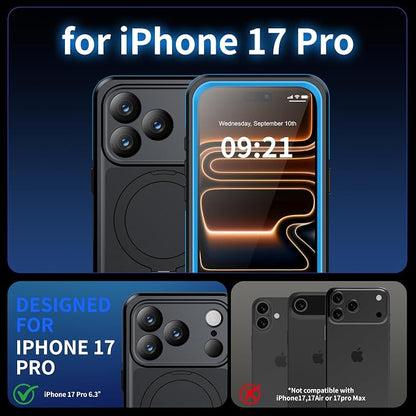ANTSHARE Magnetic for iPhone 17 Pro Case Waterproof, Built in Screen Protector [Compatible with MagSafe] [Invisible Stand] [IP68 Underwater], Full Body Protection Phone Case 6.3'', Blue