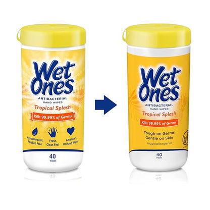 Wet Ones Antibacterial Hand Wipes, Tropical Splash Wipes | Antibacterial Wipes, Hand Sanitizer Wipes, Wet Ones Wipes, 40 ct. Canister (6 pack)