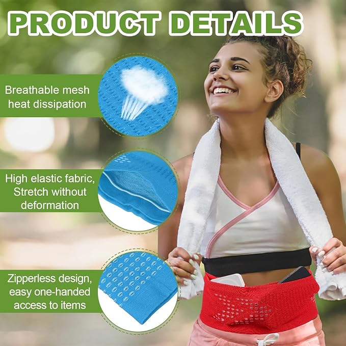 Slim Running Belt, Running Fanny Pack Phone Holder for Women Men Waist Bag Moisture Wicking Storage Belts Bag- Fitting for (Storage Phone-Travel- Sports- Hiking) Blue & L