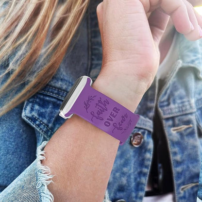 Faith Over Fear Watch Band compatible with Apple Watch Laser Engraved iWatch Band Silicone 38mm 40mm 41mm 42mm 44mm 45mm 49mm Strap Jesus Psalm Christian God (44/45/49mm S/M, Purple)