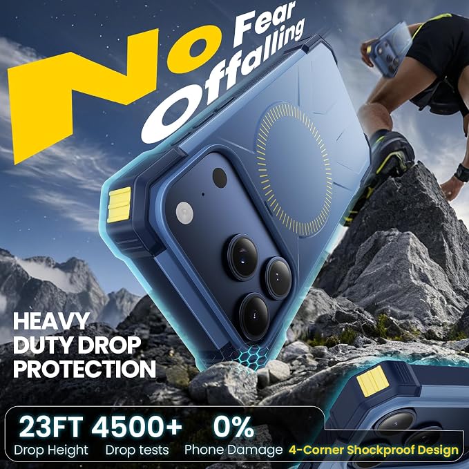 3 in 1 for iPhone 17 Pro Max Case,[1 Screen Protector & 1 Camera Lens Protector ],7X Military-Grade Drop Protection ,Fits MagSafe ,Tough, Rugged & Durable for Heavy Duty iPhone 17 Pro Max Case,Blue