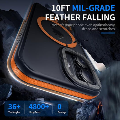Strong Magnetic for iPhone 17 case [10Ft Military-Grade Protection] Compatible with fit MagSafe Shockproof Slim Thin Cover case for iPhone 17 6.3 inch, Orange Bumper