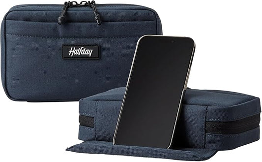 Halfday Sidekick Tech Organizer Kit: Flip-Out Kickstand for Phone/Tablet, Zip-Flat Pouch with Power Mesh & Elastic for Cable & Charger (Splash-Resistant Travel Electronics Accessories Case), Marine