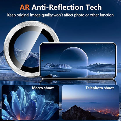 for Samsung Galaxy S25 FE Camera Lens Protector, Electroplated Matte Back with 9H Tempered Glass Lens Protector, [Strong Adsorption] [Case-Friendly] Metal Ring HD Clear Lens Cover, SliveryRing