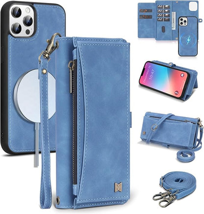 Wallet Case for iPhone 13 Pro Max with Card Holder/Crossbody Wallet/Strap| RFID Blocking | Magnetic | Kickstand | Detachable | PU Leather Phone Case for iPhone 13 Pro Max,6.7 in,Sky Blue