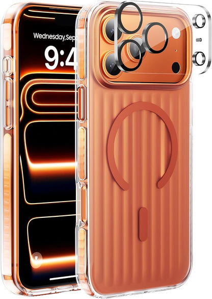 Strong Magnetic for iPhone 17 Pro Max case,1XLens Protector[10Ft Military-Grade Protection] Compatible with fit MagSafe Shockproof Slim Thin Cover case for iPhone 17 Pro Max 6.9 inch,Orange Metal