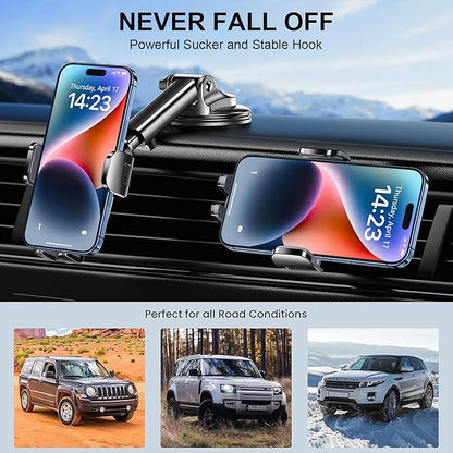 TICILFO Phone Mount for Car Phone Holder [Military-Grade Suction & Stable Clip] Car Phone Holder Mount Windshield Dashboard Air Vent Universal Automobile Mount Fit for All Dash Mounting Kits iPhone