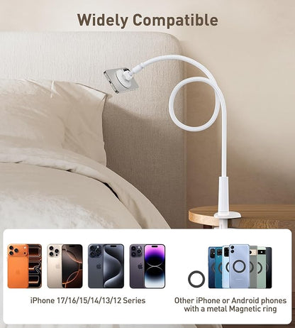 Magnetic Gooseneck Phone Holder Mount for iPhone 17/16/15/14/13/12 - Magnetic Stand Tabletop Clamp 360°Rotation Adjustable for Office/Home Compatible with iPhone 17 16 15 14 13 12 Mini Plus Pro Max