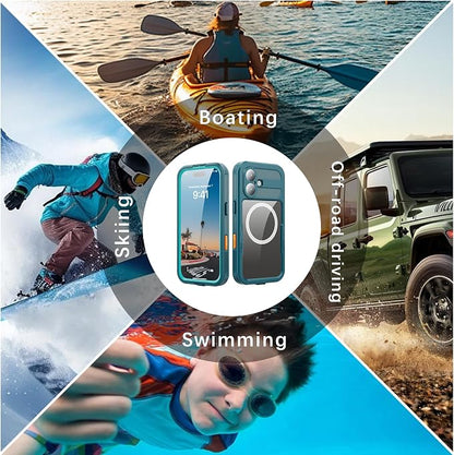 Guppy for iPhone 17 Magnetic Waterproof Case, Built-in Screen Protector [IP68 Waterproof][14FT Military Drop Proof] 360° Full Body Protection Dustproof Shockproof Heavy Duty Rugged Case, Cyan