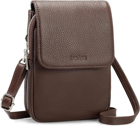 befen Genuine Leather Small Crossbody Bags for Women, Cell Phone Cross body Purse Bag with RFID Blocking Card Slots