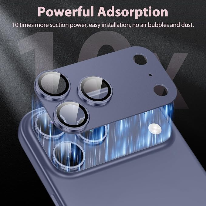for iPhone 17 Pro Max Camera Lens Protector [Anti-Scratch] [Ultra HD Clear] [Strong Adhesion] Metal Aluminum Alloy Tempered Glass Camera Screen Cover(Deep Blue)