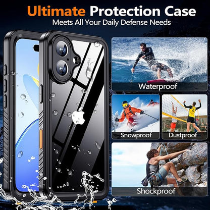 xiwxi for iPhone 16 Case Waterproof,[IP68 Underwater][Built-in Screen Protector & Camera Protector][15FT Military Dropproof][Dustproof] Full Body Shockproof Protective Phone Case 6.1" Black