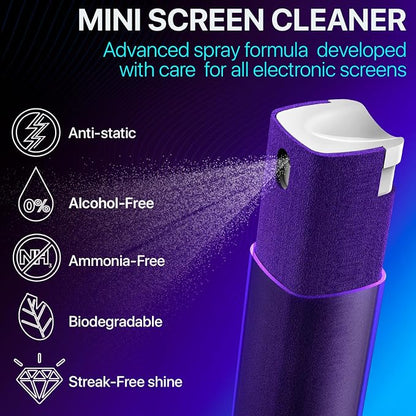 Mini Screen Cleaner Finger Proof Spray for Smartphones, iPads, MacBooks, Laptops, Car Screens, Touchscreens 3 in1 Mist Cleaner, Microfiber Cloth and Protective Cover (Rose)