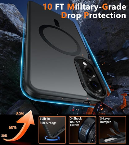 FNTCASE for Samsung Galaxy S25 Edge Case: [Compatible with Magsafe] Translucent Matte Cases with [Screen Protector] Military Grade Shockproof Protective Magnetic Phone Cover (Black 6.7 inch)