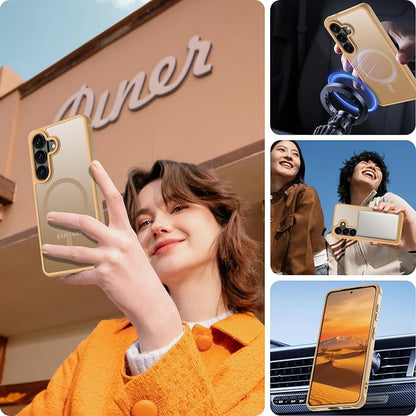 for Galaxy S26 Phone Case: Compatible for Samsung S26 Case [magsafe Fit] with 2PC HD Screen Protector,Frosted Translucent Soft-Touch Skin & Military-Grade Protection for S 26,Gold