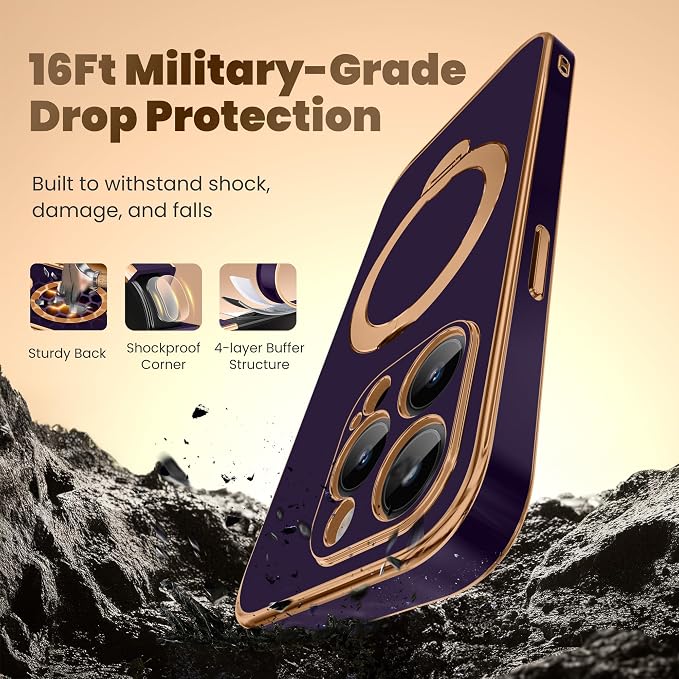 GolbinBox for iPhone 15 Pro Max Case with 360° Spin Magnetic Stand,[Compatible with Magsafe] [Military Protection][Built-in Ring Holder] Shockproof Phone Case for 15 Pro Max, Purple