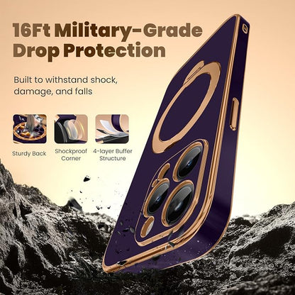 GolbinBox for iPhone 15 Pro Max Case with 360° Spin Magnetic Stand,[Compatible with Magsafe] [Military Protection][Built-in Ring Holder] Shockproof Phone Case for 15 Pro Max, Purple