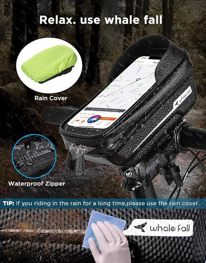 whale fall Waterproof Bike Frame Bag - [Quick Release] [Hard Shell] 2 in 1 Bike Phone Holder Mount, Bicycle Top Tube Bag with Sensitive Touchscreen, Bike Accessories for Phones Under 7"