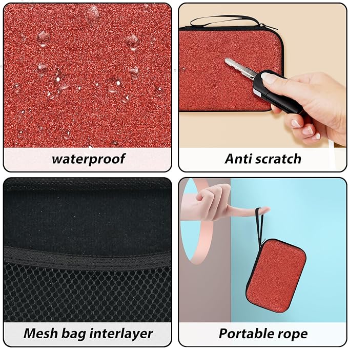 Luxury Phone Charger Case Storage Sets Wire Saver Cable Protector with Travel Storage Bag, Soft Sparkle Cable Charger Protector Cord Organizer for iPhone (Glitter Red)