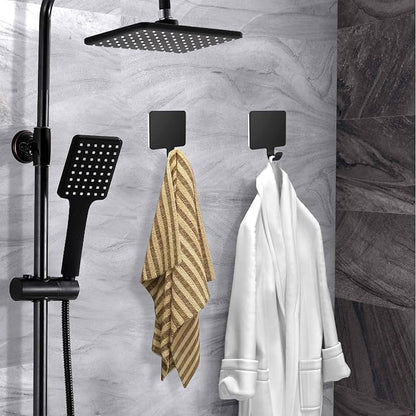 Shaver Hook Hanger Stand Caddy Self Adhesive Stick on Hook Heavy Duty Stainless Steel Phone Holder for Shower, Tools for Hanging Washcloth Towel Loofah for Bathtub Wall, Black (4 Pack)