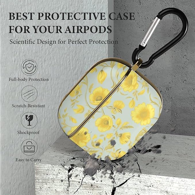 Yellow Flower 3 Case Cover and Keychain,Wireless Charging Compatible with 3rd Generation Case Portable Shockproof Protective Cover for Women Men