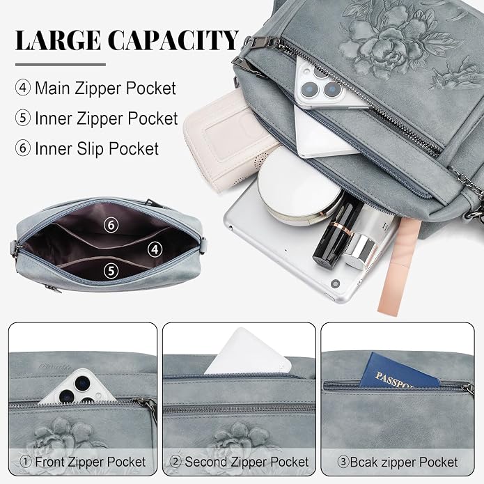 Crossbody Bags for Women Trendy, Vegan Leather Crossbody Purses Travel Shoulder Handbags Embossed Design