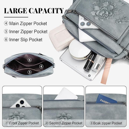 Crossbody Bags for Women Trendy, Vegan Leather Crossbody Purses Travel Shoulder Handbags Embossed Design