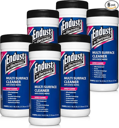 Endust For Electronics; Multi-Surface, Anti-Static, Electronics Cleaning Wipes; Alcohol & Ammonia Free; 6 Pack of 70 Wipes per Container; 420 Wipes (259000P6)