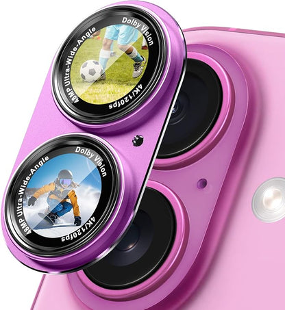 CACOE Camera Lens Protector for iPhone 16/16 Plus/17 - Metal Frame Tempered Glass Cover, [Anti-Scratch] [Drop-Proof][Strong-Adhesion] Camera Screen Cover(Pink)