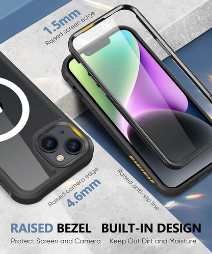 Compatible with iPhone 14 Case, Built-in Screen Protector, with Camera Lens Protector, [Compatible with MagSafe] Full Body Phone Case, Magnetic Protective Cover for 14 6.1" (Black)