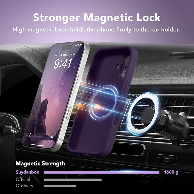 Magnetic for iPhone 16 Plus Case, Compatible with MagSafe, [Full Camera Protection][Screen Protector] Silicone Shockproof Protective Phone Case for iPhone 16 Plus 6.7", Deep Purple