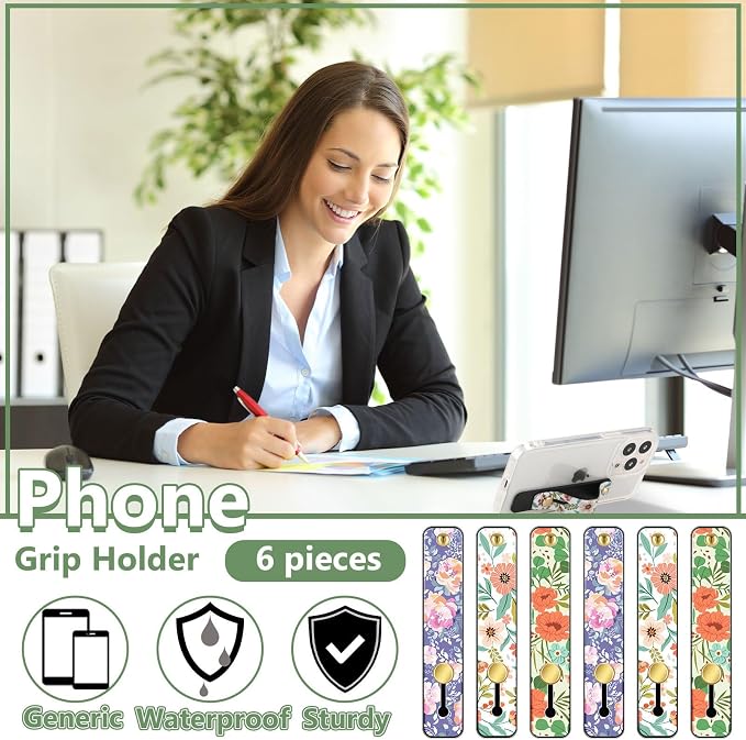 Weewooday 6 Pieces Phone Grip Holder Cell Phone Grip Strap Telescopic Finger Strap Stand Universal Finger Kickstand for Most Smartphones(Blossom)