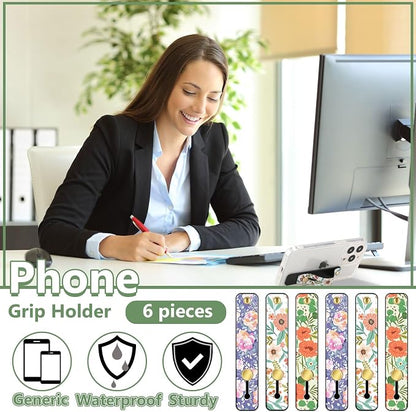 Weewooday 6 Pieces Phone Grip Holder Cell Phone Grip Strap Telescopic Finger Strap Stand Universal Finger Kickstand for Most Smartphones(Blossom)