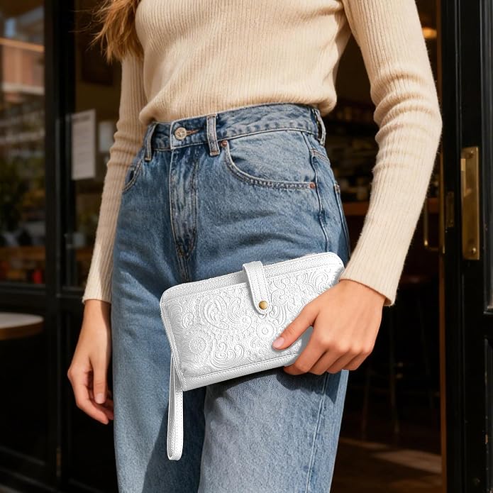 befen Leather Wristlet Wallet for Women Cell Phone Purse with Built in Wallet Vintage Leather Crossdody Bag Clutch Purse